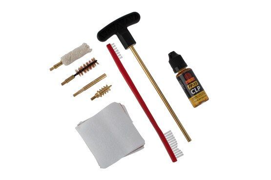 45 Caliber Shooters Choice Pistol Cleaning Kit includes CLP, rod, brushes, and pads
